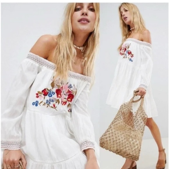 Free People Positano Off-the-Shoulder Embroidered Dress – Size XS - Picture 8 of 8